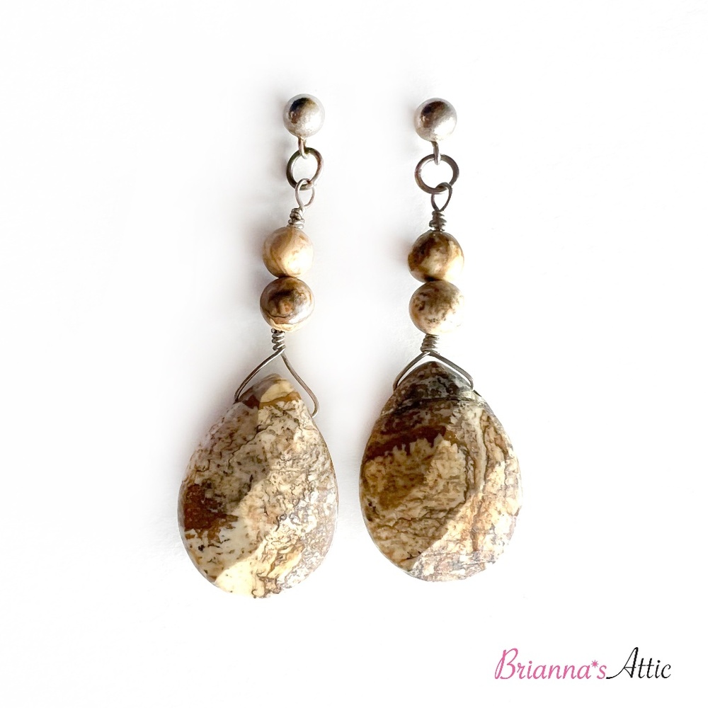 Picture Jasper Dangle Drop Handmade Earrings for Women
